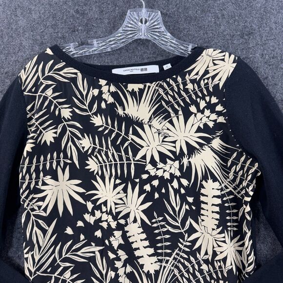 Carine Roitfeld Uniqlo Sweater Women's Medium Black Beige Floral Silk Wool Blend - Picture 2 of 8